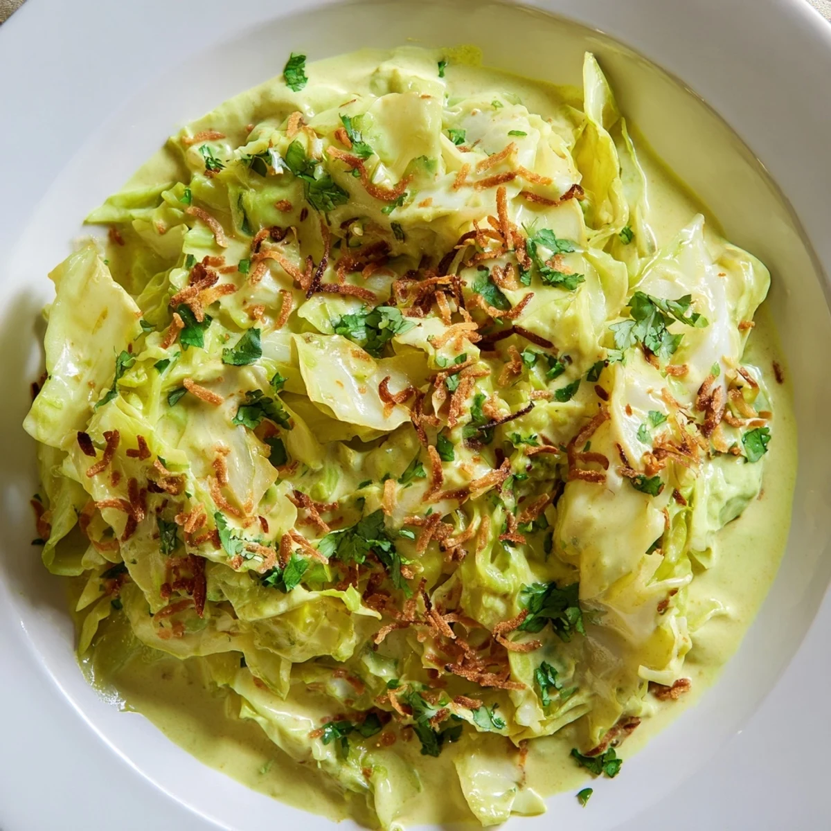 Kreuzfahrt-Kohl cremig nach asiatischer Art, garniert mit frischem Koriander und Kokosnussflocken.