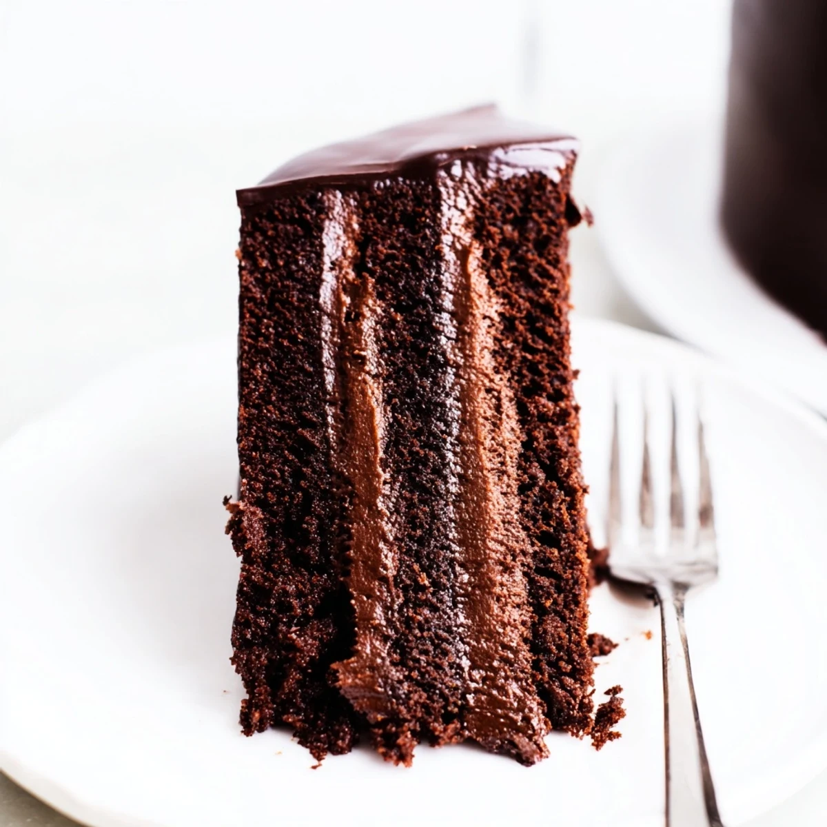 Homemade Easy Chocolate Fudge Cake served warm with vanilla ice cream melting on top.