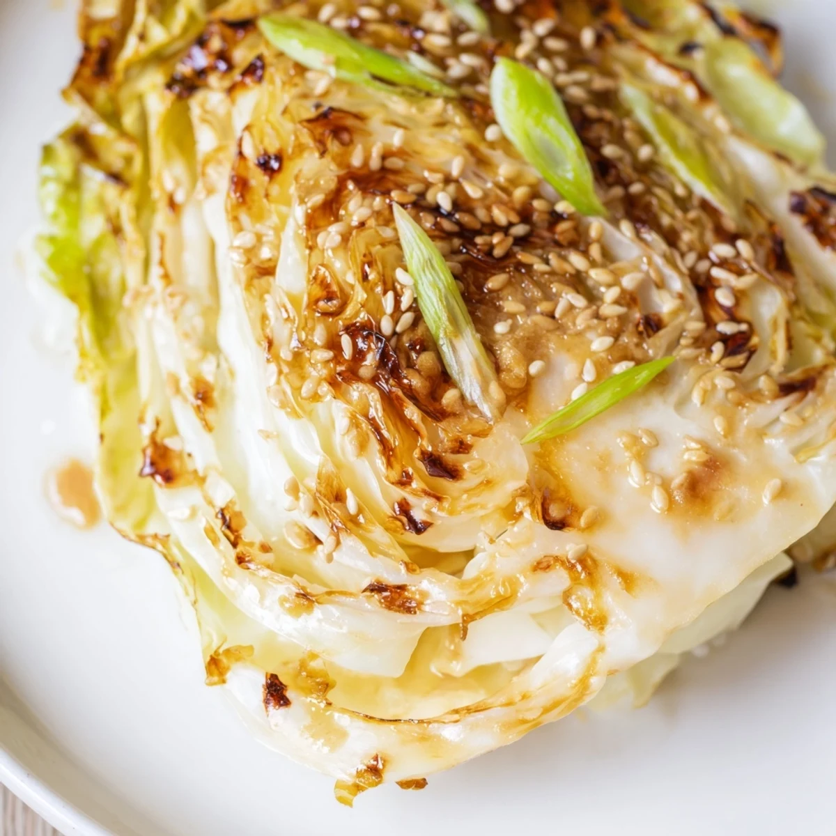 Geschmolzene Misobutter glasiert die goldbraunen Ränder dieses gerösteten Weißkohlrösti, perfekt als Beilage.