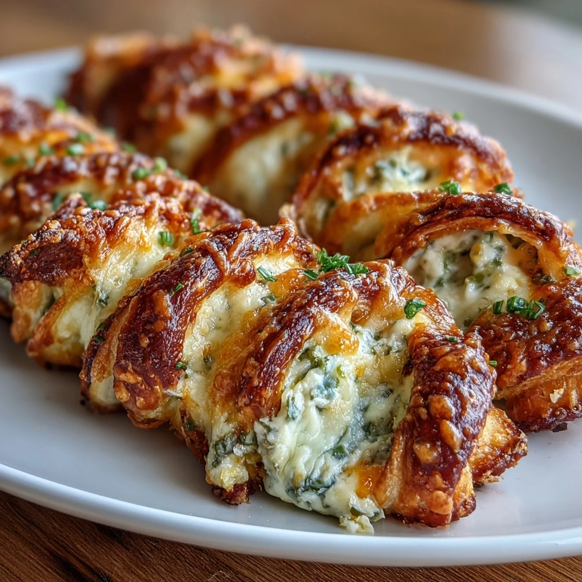 Frisch gebackene Jalapeño Popper Twists mit goldbraunem, blättrigem Teig und einer schmelzenden Füllung aus Cream Cheese und Cheddar, perfekt fürs Buffet.