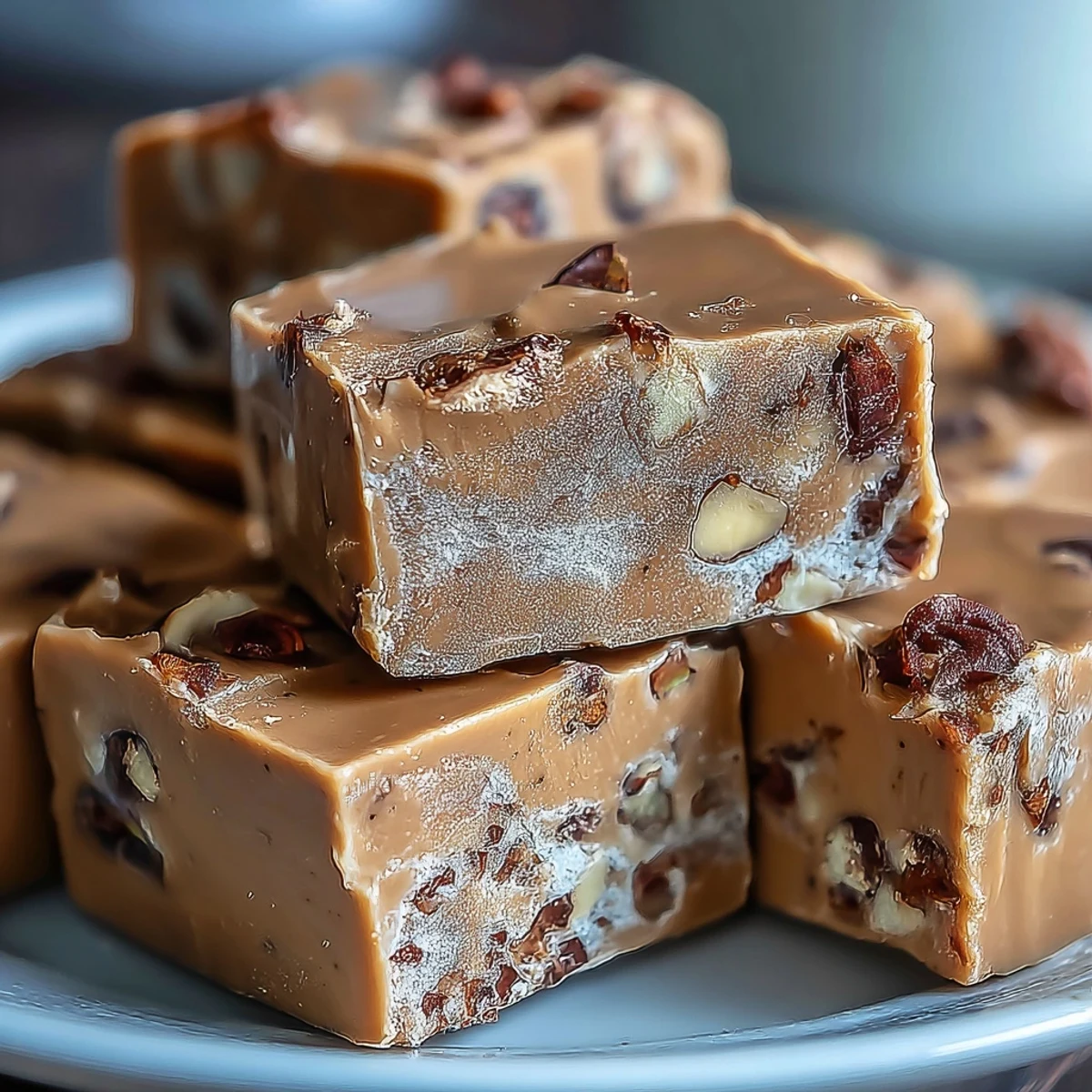 Hojicha Nougat in kleinen Stücken, perfekt als Teebeilage oder elegante Gabe.