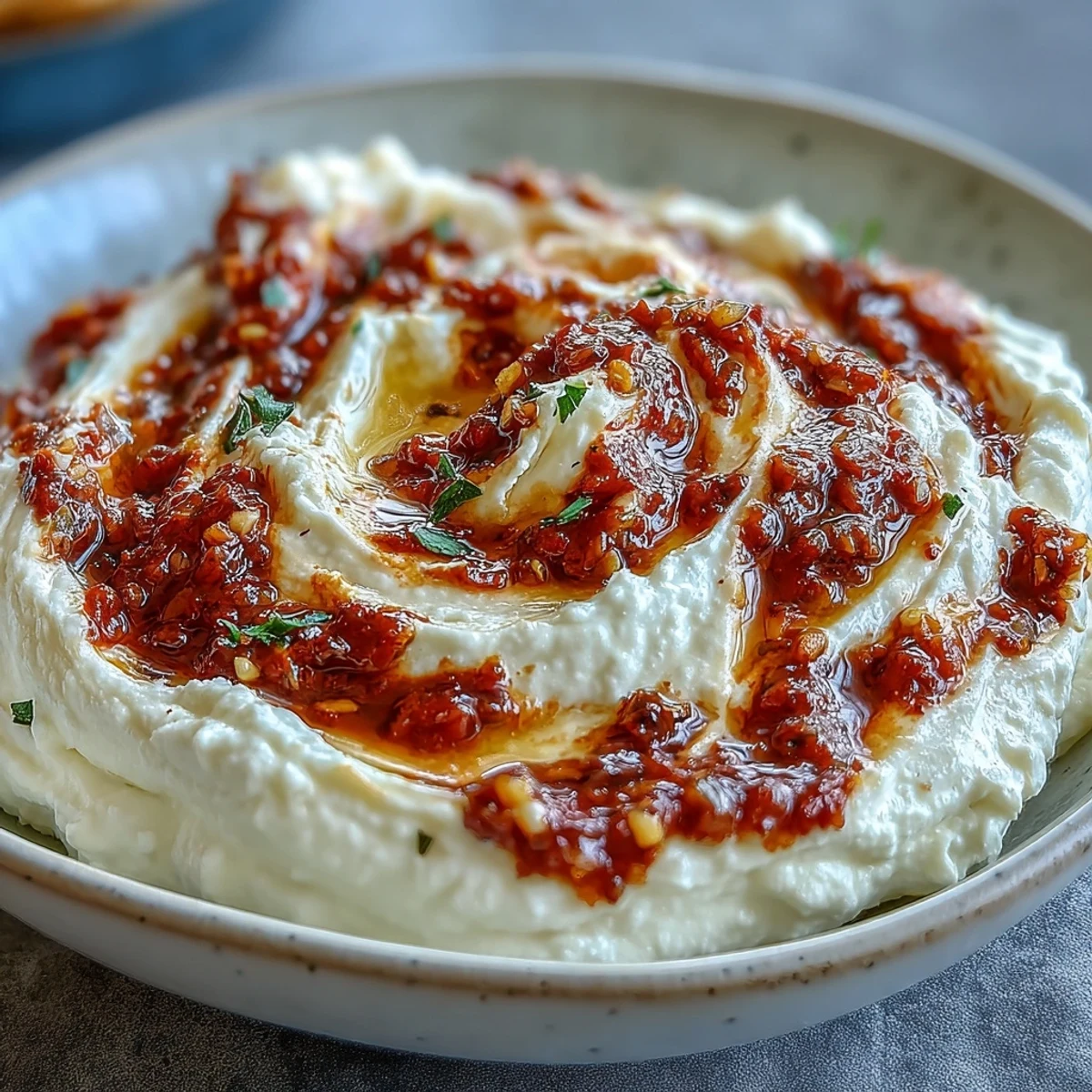Serving of Calabrian Chili Cream Cheese on crackers, showcasing its vibrant red, spicy color.