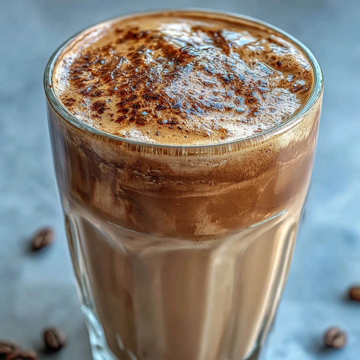 Quick 5-Minute Coffee Protein Shake blended with ice, ready to energize your busy morning routine.