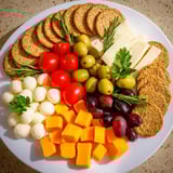 Holiday-ready Jingle Bell Cheese & Cracker Wreath, a delicious appetizer with fresh herbs and cheeses.