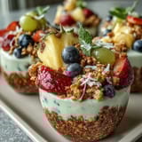 Bunte Snack-Cups gefüllt mit cremigem Joghurt, frischem Obst und knusprigem Granola für Sportteams.