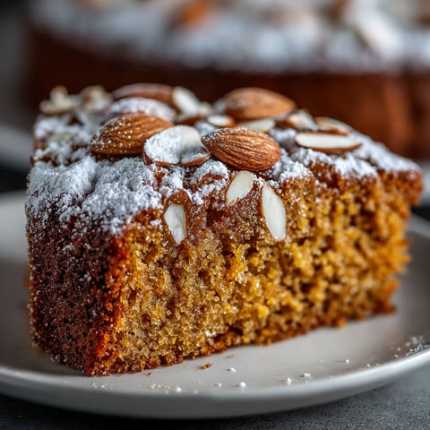 A slice of cake with almonds on top.
