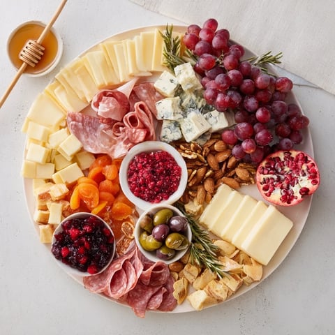 Christmas 2025 Festive Grazing Board overflowing with cheeses, meats, and colorful fruits, perfect for holiday entertaining.