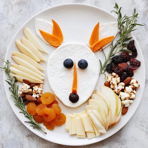 A colorful Whimsical Fox Fall Treat Board, overflowing with apples, cheese, and sweet treats.
