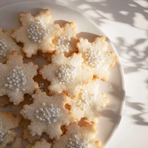 A platter of Winter Snowflake cookies, iced and sparkling, ready for the holiday season or winter tea.