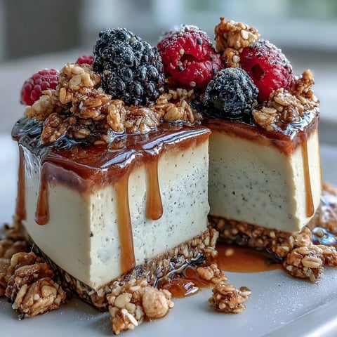 Hojicha Panna Cotta Parfait mit cremiger, gebrannter Tee-Konfitüre, frischen Beeren und knusprigem Granola im Glas.
