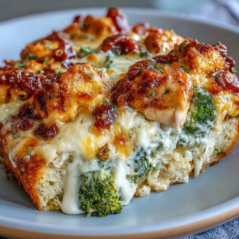 Golden, bubbly Keto Cheesy Broccoli Chicken Bake fresh from the oven, served hot.