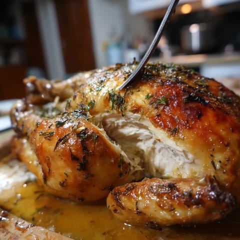 Ein ganzes, gegrilltes, mit Tarragon gewürztes Hähnchen auf einem Teller.