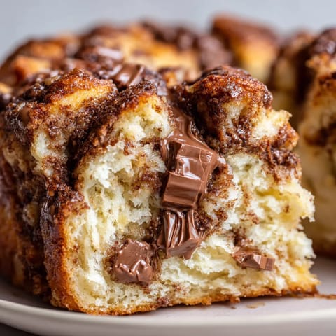 Ein großes Schokobrötchen Pull-Apart Loaf auf einem Teller.