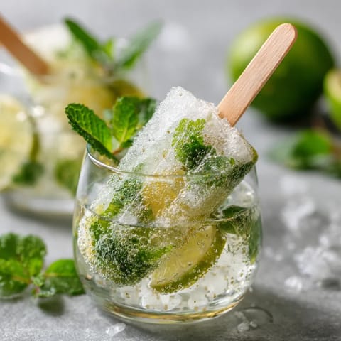 Ein Glas mit einer Mischung aus Limonade und Mint, die als Hugo Spritz Popsicles bekannt ist.