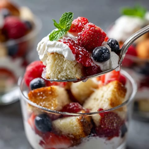 Ein Glas mit Strawberry Trifle.