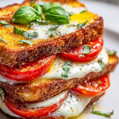 Eine Brotreste mit Tomaten und Basilikum.