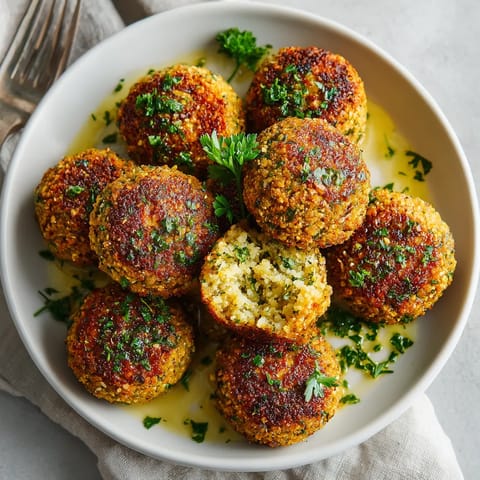 Ein weißer Teller mit Gesunde Falafel aus dem Backofen.
