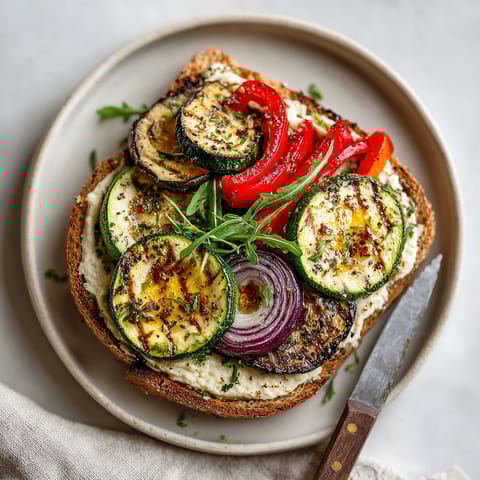 A sandwich with vegetables and hummus.