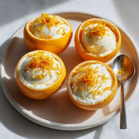 Four orange cream cups on a plate.