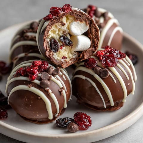 A plate of chocolate covered marshmallows.