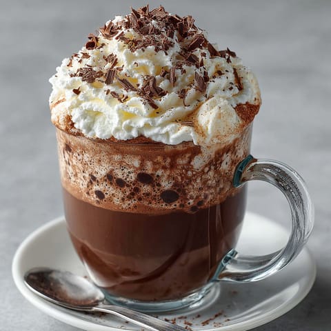 A cup of hot chocolate with whipped cream and cinnamon.