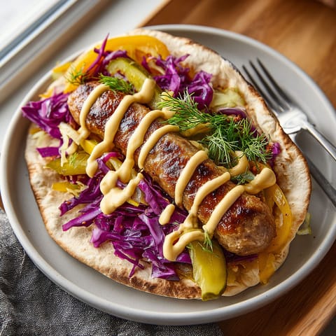 A plate of food with a sausage and vegetables.