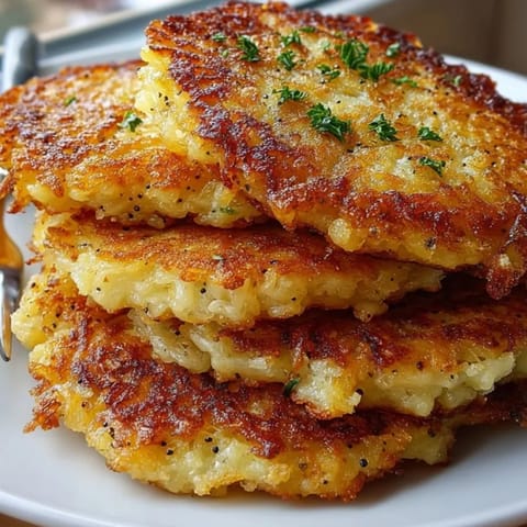 Nahaufnahme von frisch zubereiteten Kartoffelpuffern, die mit einem Klecks saurer Sahne serviert werden.