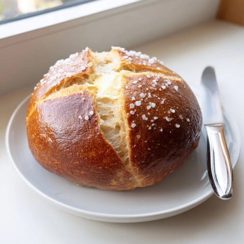 Savory Bavarian Pretzel Rolls, warm and ready to slice for flavorful sandwiches or snacks.