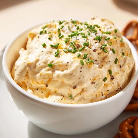 Cremiger bayerischer Bierkäsedip mit Brezeln: Herzhaft, warm und perfekt zum Teilen.