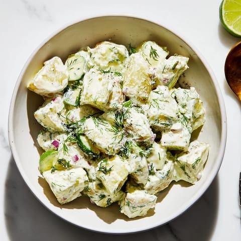 Tangy Pickle Margarita Potato Salad served with coarse salt and fresh lime wedges.  