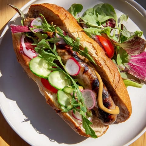 Bratwurst Baguette Senf Salat