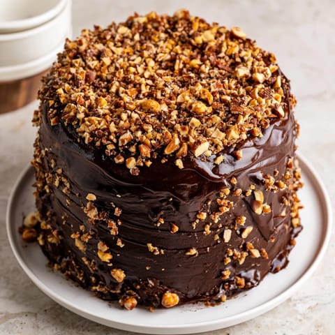 Close-up of freshly dipped quick hazelnut cake pops with chopped hazelnut sprinkles.