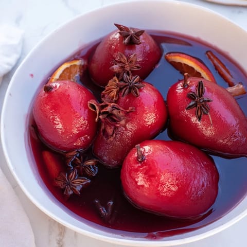 Glühwein pochierte Birnen