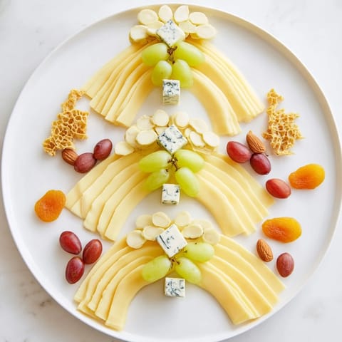 Art Deco Arch Cheese Platter: A collection of cheeses, grapes, and nuts arranged artistically.