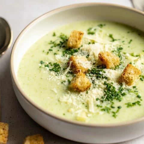 Köstliche cremige Knoblauch-Krautsuppe, angerichtet in einer rustikalen Schale mit Kräutergarnitur und Brotbeilage.
