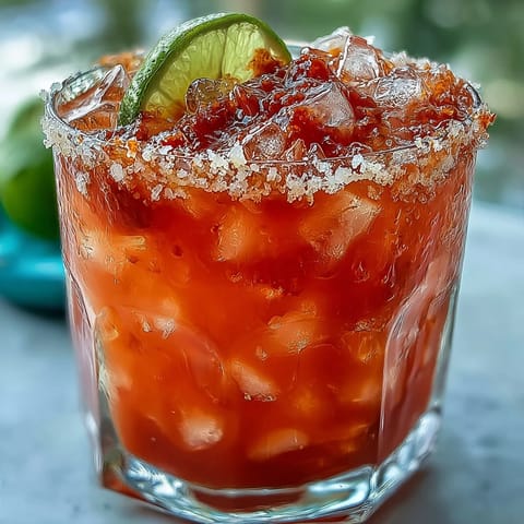 Best Guava Margarita mit Limettenrad und Salzrand im Glas vor tropischem Hintergrund.