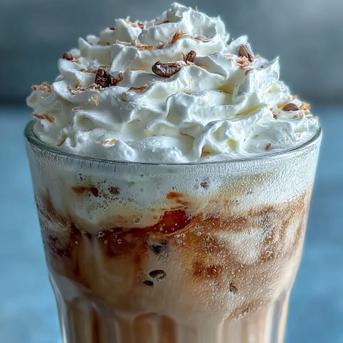 2. Erfrischender Blended-Kaffee mit Vanille-Aroma, dekoriert mit selbstgemachter Kokos-Sahne und Zimt.  