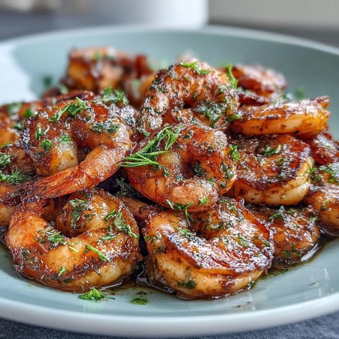 Helle, aromatische Schüssel mit Zitronen-Garlic-Garnelen über braunem Reis und knackigem Gemüse.  