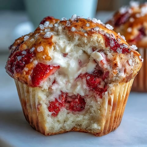 Klassische Erdbeer-Joghurt-Muffins mit frischen Beeren und cremigem Joghurt, perfekt für ein gemütliches Frühstück oder einen süßen Snack.