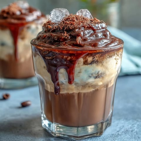 1. Reichhaltiger Schokoladen-Cream-Cold-Brew mit samtiger Schokoladencreme und Eiswürfeln.
