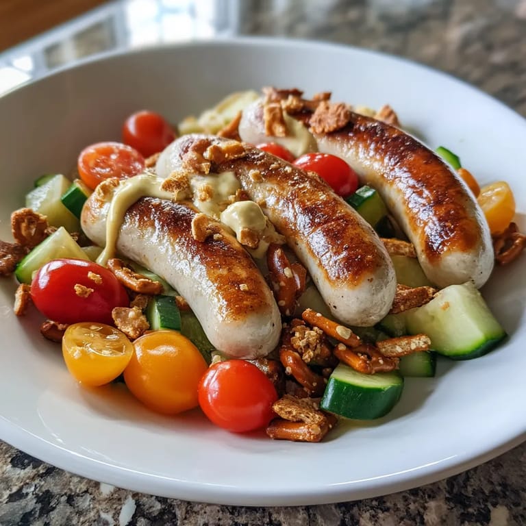 Ein weißer Teller mit einer Salatgarnitur, die aus einer Mischung aus Zwiebeln, Tomaten, Käse und Nüssen besteht.