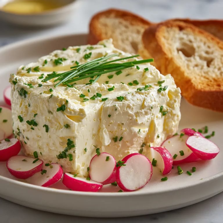 Ein Plate mit Obatzda, Radishes und Brot.
