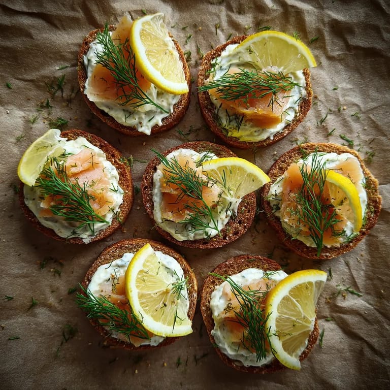 Mini Rye Canapés mit geräuchertem Lachs.