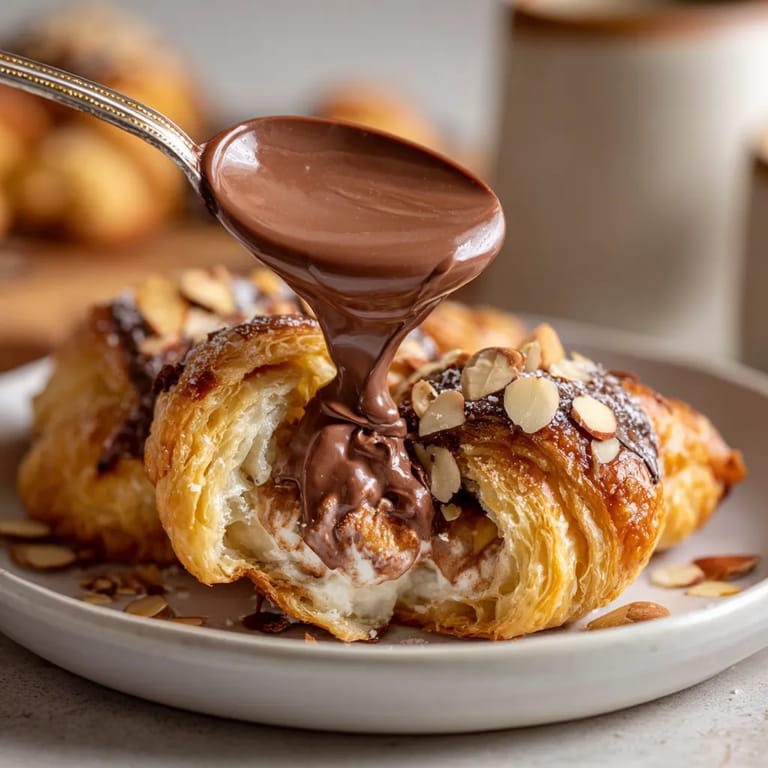 Ein Mandel-Schoko Hörnchen mit Schokoladenglasur.