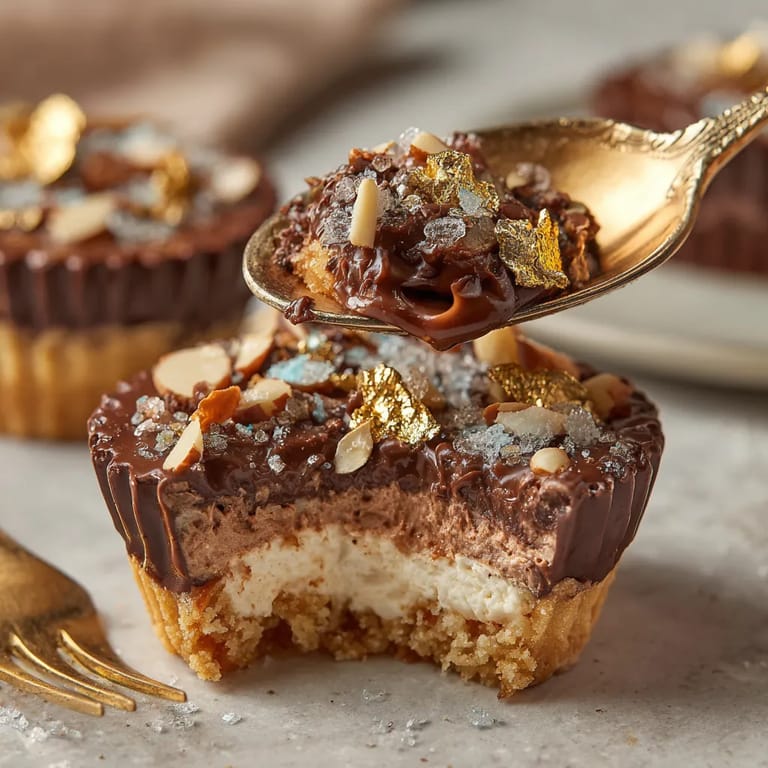 Ein Choco-Marzipan Cookie Cup mit Schokoladenglasur und Goldflakes.