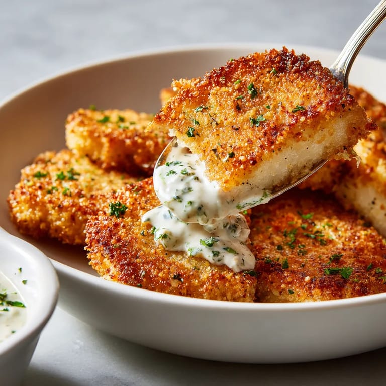 Ein Schnitzel aus Kohlrabi wird mit Mayonnaise und Kräutern garniert.