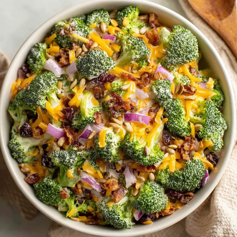 Ein großer, weißer Becher mit einer Mischung aus Broccoli, Nüssen und Käse.