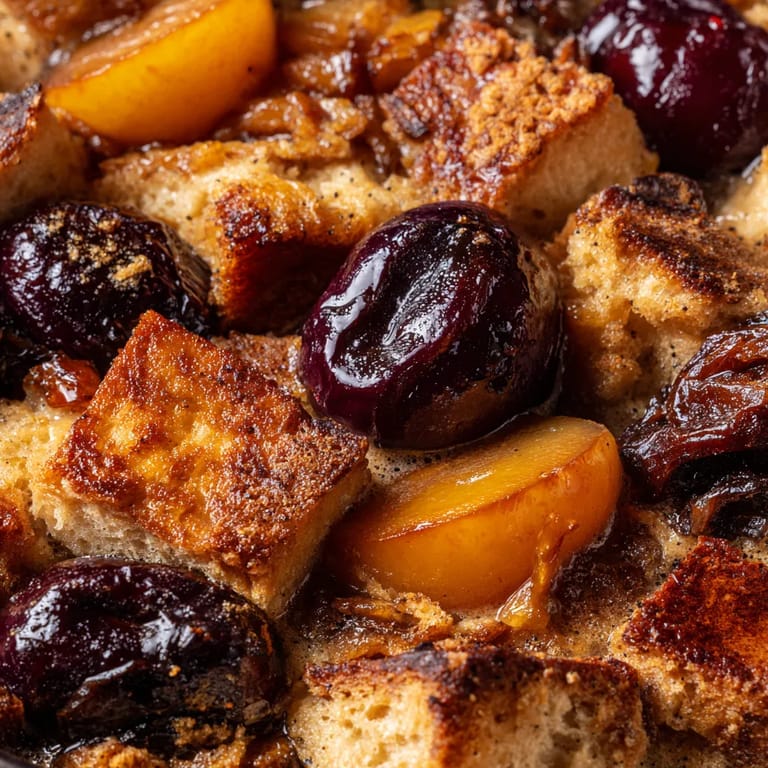 Ein Bild von einer Pudding-Topping aus Pain d'Aillette und Prunes de Saison.