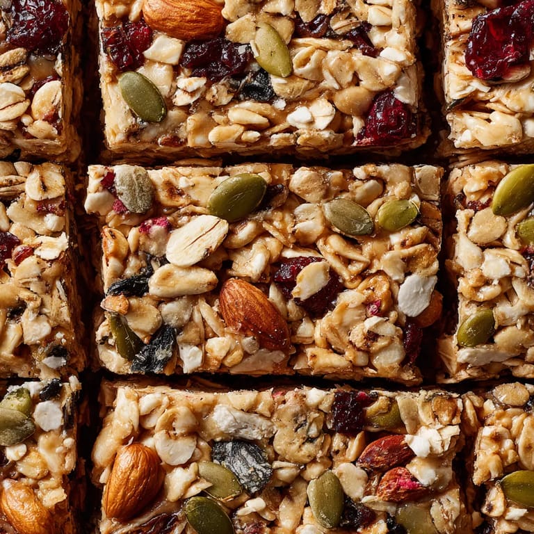 Eine Müsliriegel selbstgemacht mit Nüssen, Mandeln, Walnüssen, Kokosnüssen, Raisins, Beeren, Gewürzen und Zucker.