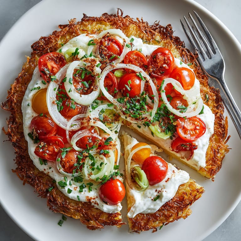 A slice of a pizza with tomatoes and onions.